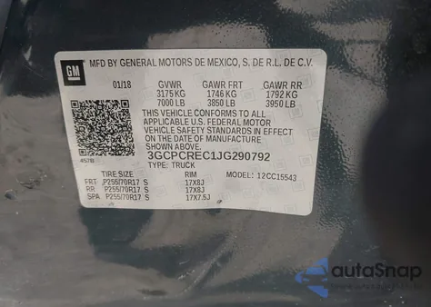 2018 Chevrolet Silverado 1500 1Lt z USA, uszkodzony, nr VIN 3GCPCREC1JG290792